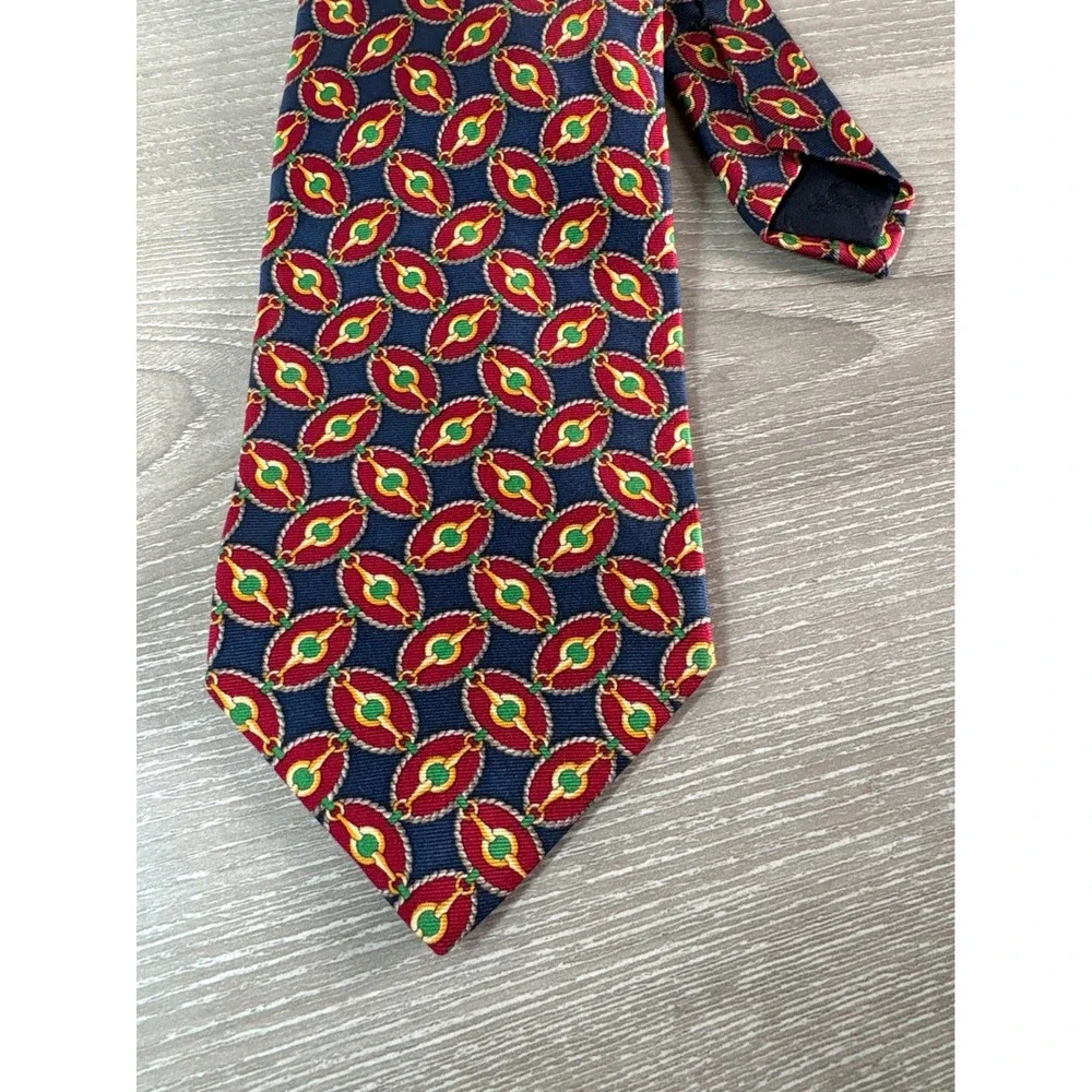 Brooks Brothers Makers Silk Tie Navy Red Gold Green Geometric Rope Link USA Made